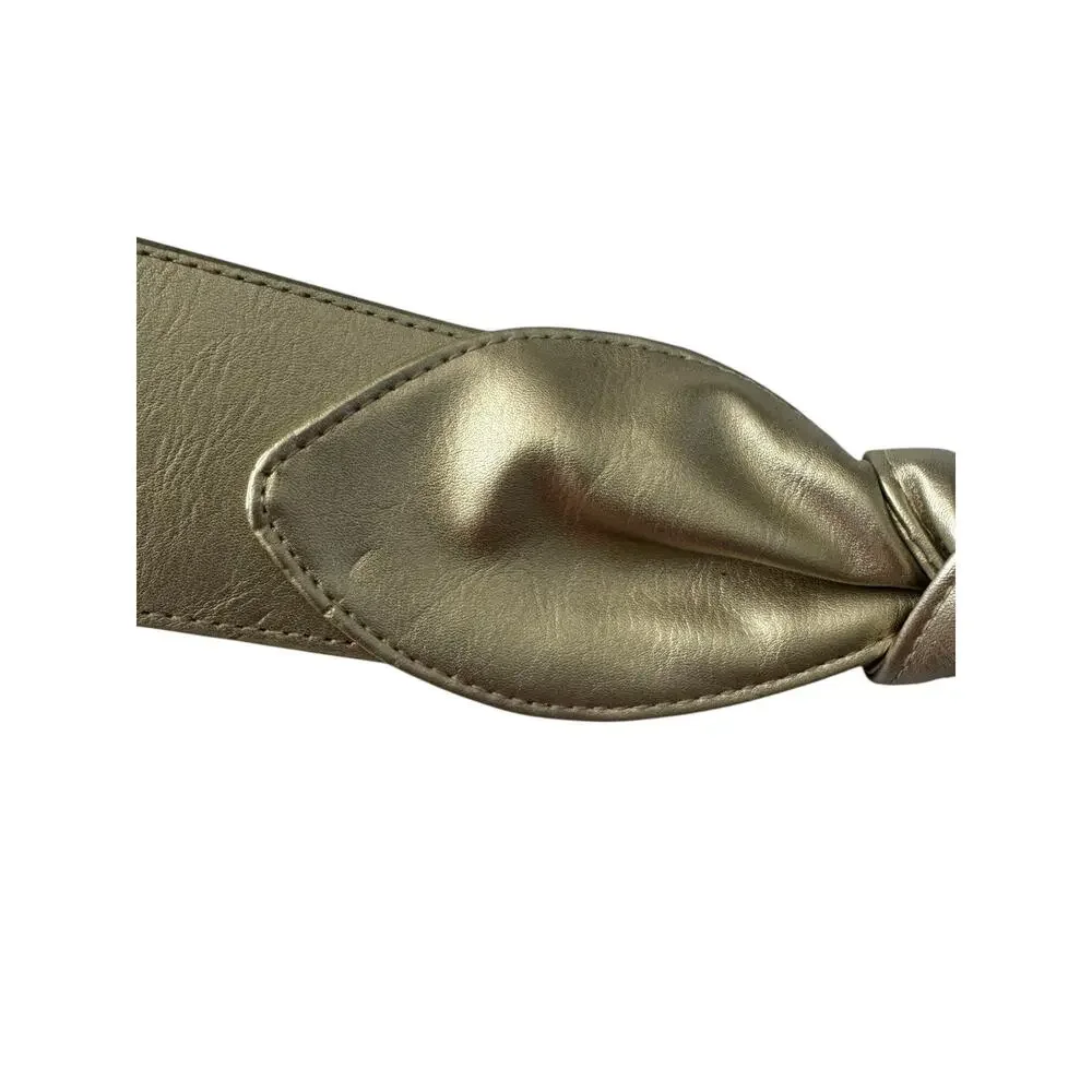 INC Small / Medium Gold Faux Leather Bow Belt Cumberbund Wedding Stretch #7335